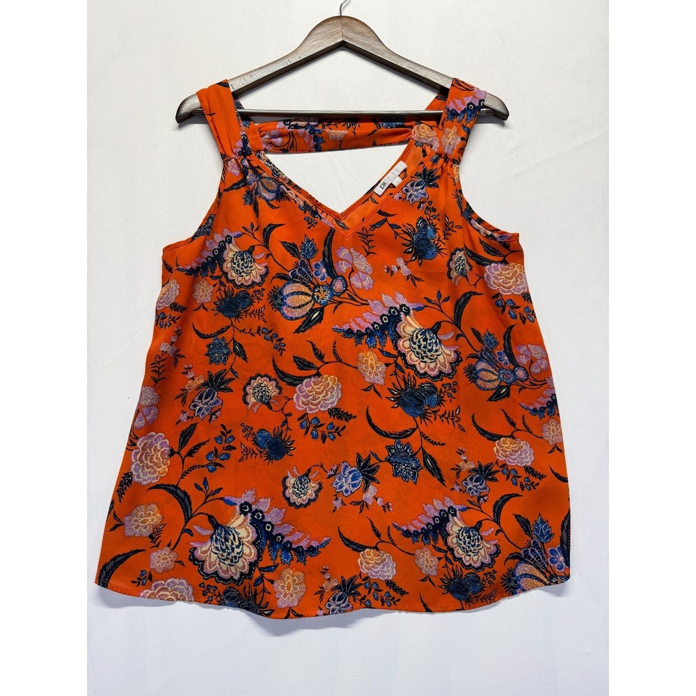 DR2 by Daniel Rainn Tank Top Women Large Orange Multi Floral Print V Neck Casual